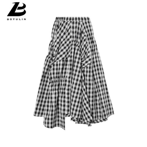 French style irregular pleated checkered vintage artistic high-waisted slim half skirt